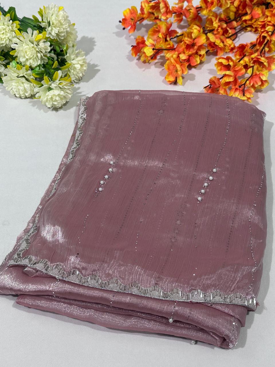 Lavender Jimmy Choo Hand Work Lace Party Wear Saree