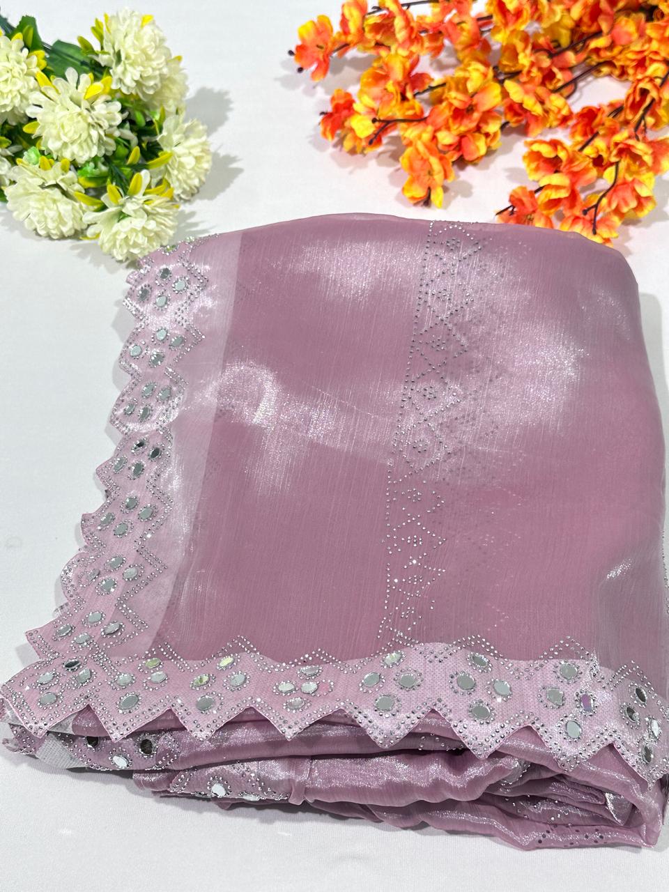 Lavender Jimmy Choo Hand Work Lace Party Wear Saree
