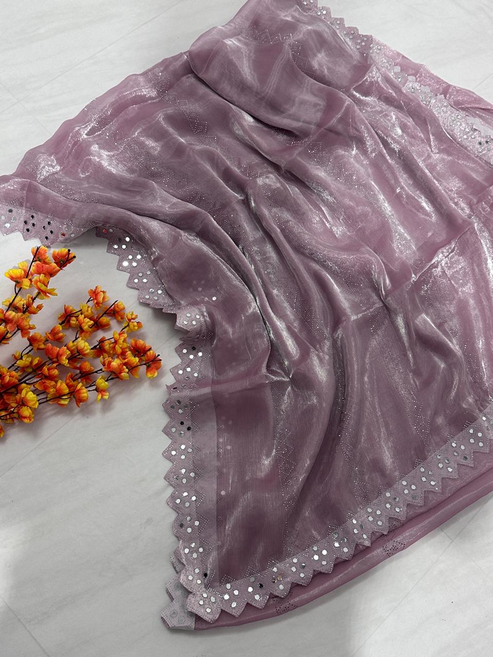 Lavender Jimmy Choo Hand Work Lace Party Wear Saree