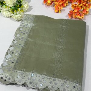 Bottle Green Jimmy Choo Hand Work Lace Party Wear Saree