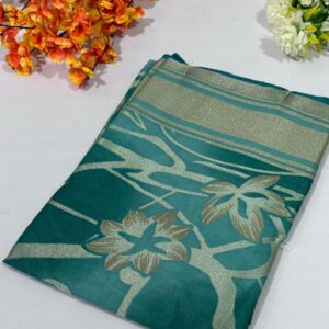 Fountain Teal Brasso Saree with Zari Work Banarasi Border