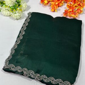 Bottle Green Satin Georgette Designer Saree