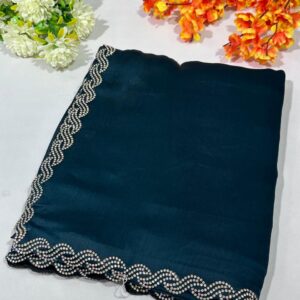 Bottle Green Satin Georgette Designer Saree