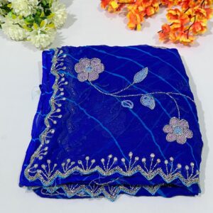 Royal Blue Hand Work Chiffon Laheriya Saree