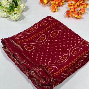 Wine Viscose Rai Bandhej Chunri Saree