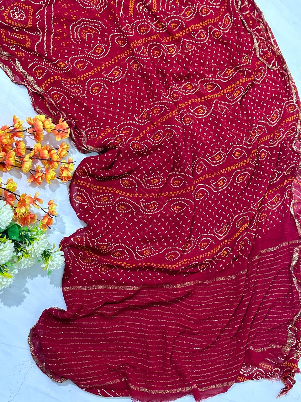 Wine Viscose Rai Bandhej Chunri Saree