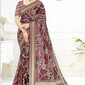 Wine Brasso Saree With Zari Work Banarasi Border