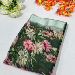 Bottle Green Printed Georgette Saree