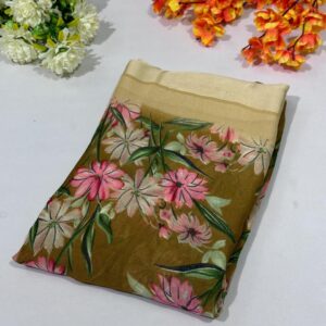 Beige Printed Georgette Saree