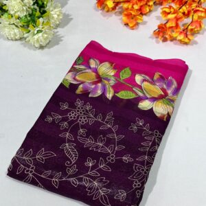 Wine Printed Georgette Saree