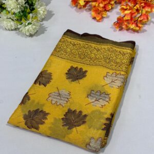 Mustard Yellow Printed Georgette Saree