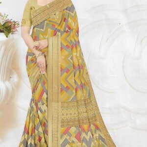 Mustard Yellow Brasso Saree With Banarasi Border