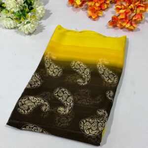 Mustard Yellow Printed Georgette Saree