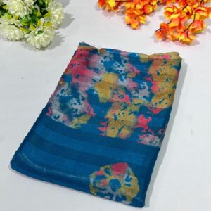 Peacock Blue Printed Georgette Saree
