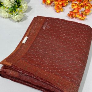 Wine Shimmer Chiffon Sequence Work Saree