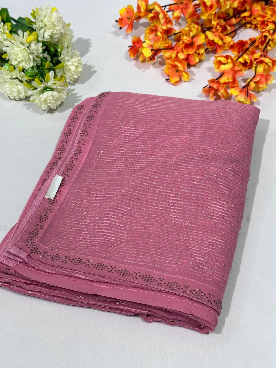 Pink Shimmer Chiffon Sequence Work Saree