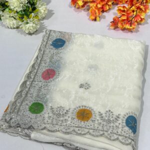 Beige Crystal Tissue Embroidered Saree