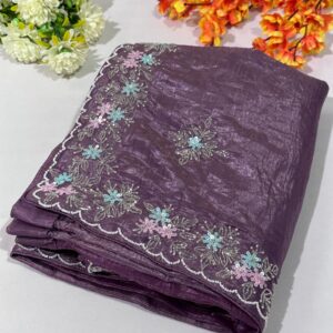Purple Kurdana Hand Work Silk Saree