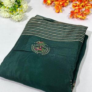Bottle Green Silk Hand Work Saree