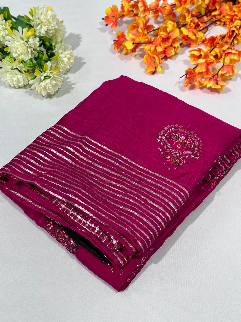Rani Pink HO Silk Hand Work Saree