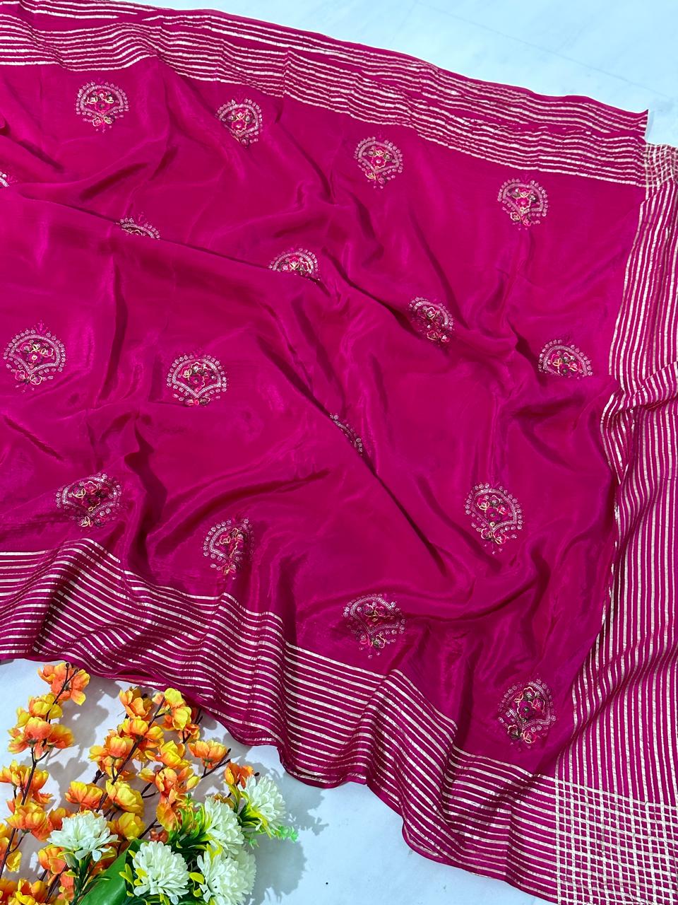 Rani Pink HO Silk Hand Work Saree