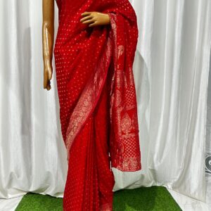 Red Pure Dola Silk Banarasi Saree with Zari Butti