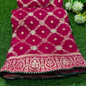 Rani Pink Pure Viscose Georgette Banarasi Zari Saree