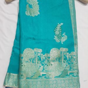 Peacock Blue Pure Dola Silk Banarasi Zari Work Saree