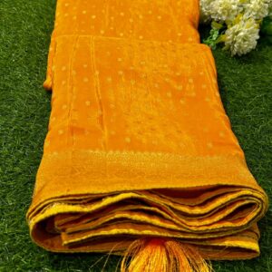Mustard Yellow Pure Dola Silk Banarasi Saree