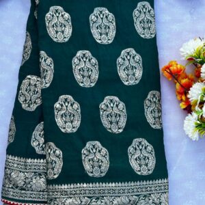 Bottle Green Dola Silk Hand Woven Zari Work Saree