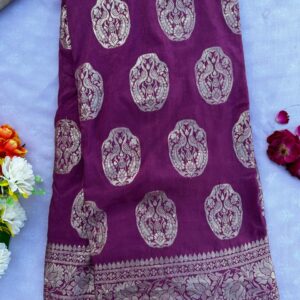 Wine Dola Silk Hand Woven Zari Saree with Blouse