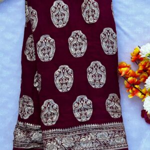 Wine Dola Silk Hand Woven Zari Saree With Blouse