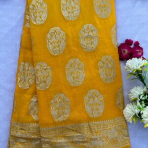Mustard Yellow Dola Silk Zari Work Saree with Blouse