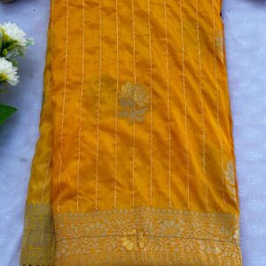 Mustard Yellow Dola Silk Saree With Zari And Sequence Work