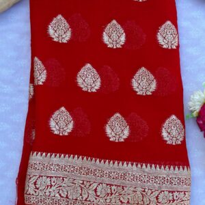 Pure Viscose Georgette Red Banarasi Saree With Blouse