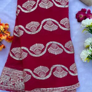 Pure Viscose Georgette Rani Pink Zari Work Saree