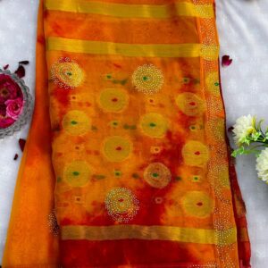 Multi Dye Chiffon Siroski Work Saree with Blouse