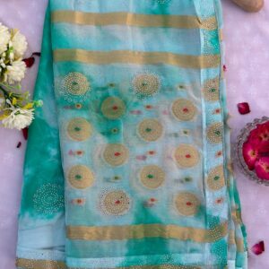 Multi Dye Chiffon Siroski Work Saree with Blouse