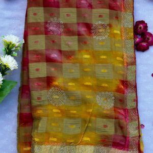 Multi Dye Siroski Work Fancy Fabric Saree with Blouse