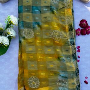 Mustard Yellow Multi Dye Siroski Work Saree With Blouse