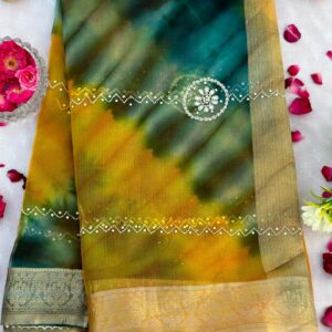 Multi Color Organza Tie Dye Hand Work Saree with Blouse