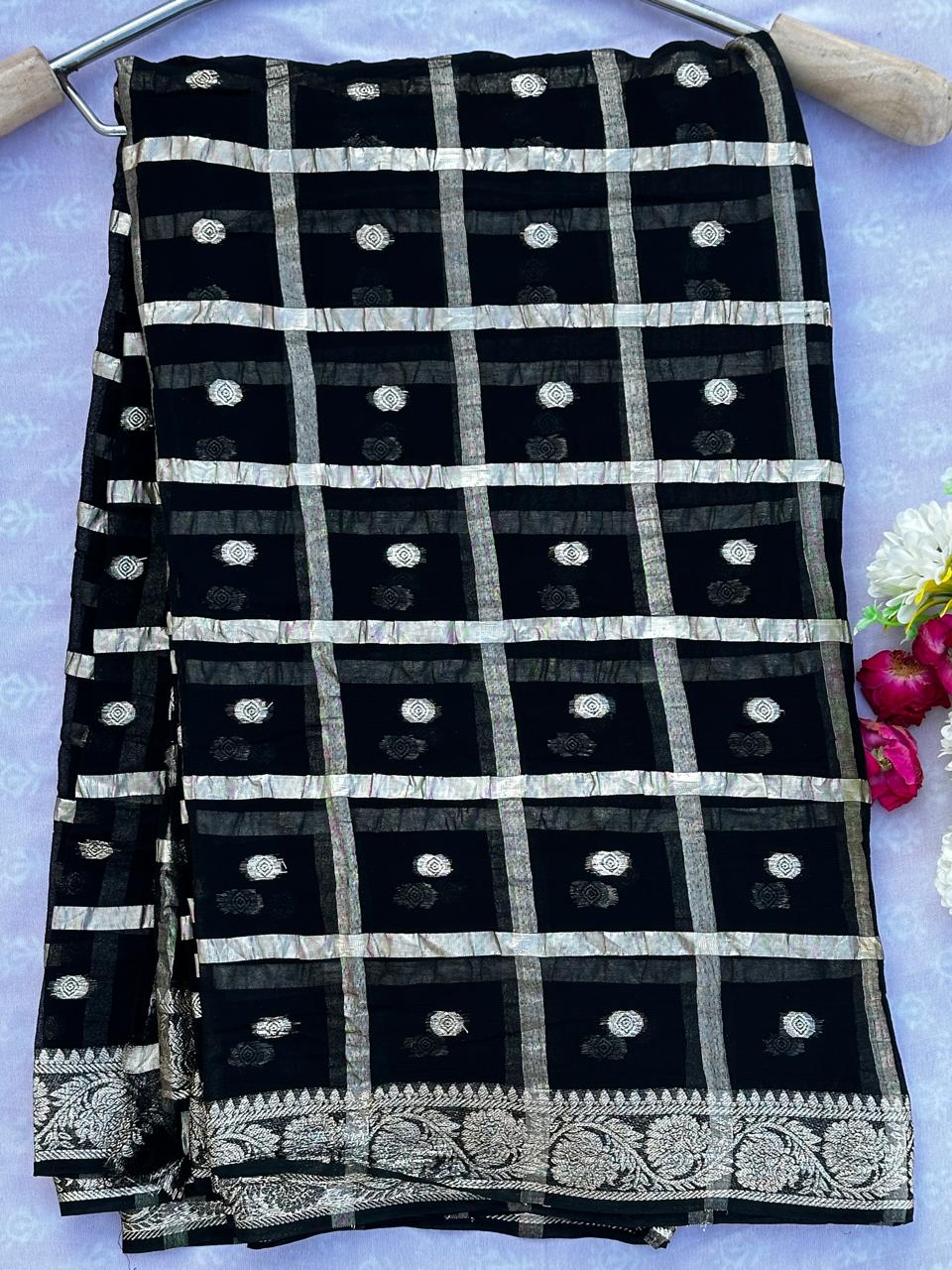 Black Viscose Georgette Geometric Print Saree