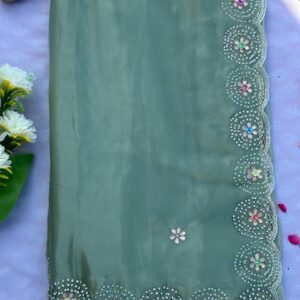 Grey Designer Georgette Saree With Pearl Hand Work