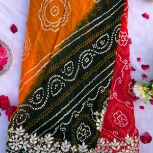 Panchrangi Multi-Color Georgette Bandhani Saree with Hand Work