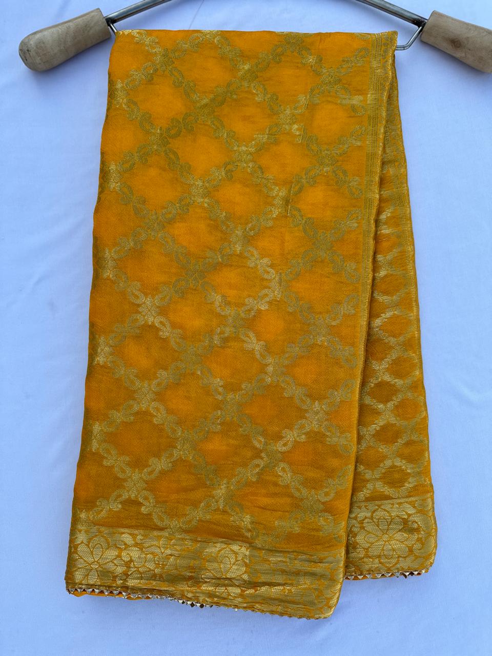 Mustard Yellow Tapeta Silk Garchola Saree