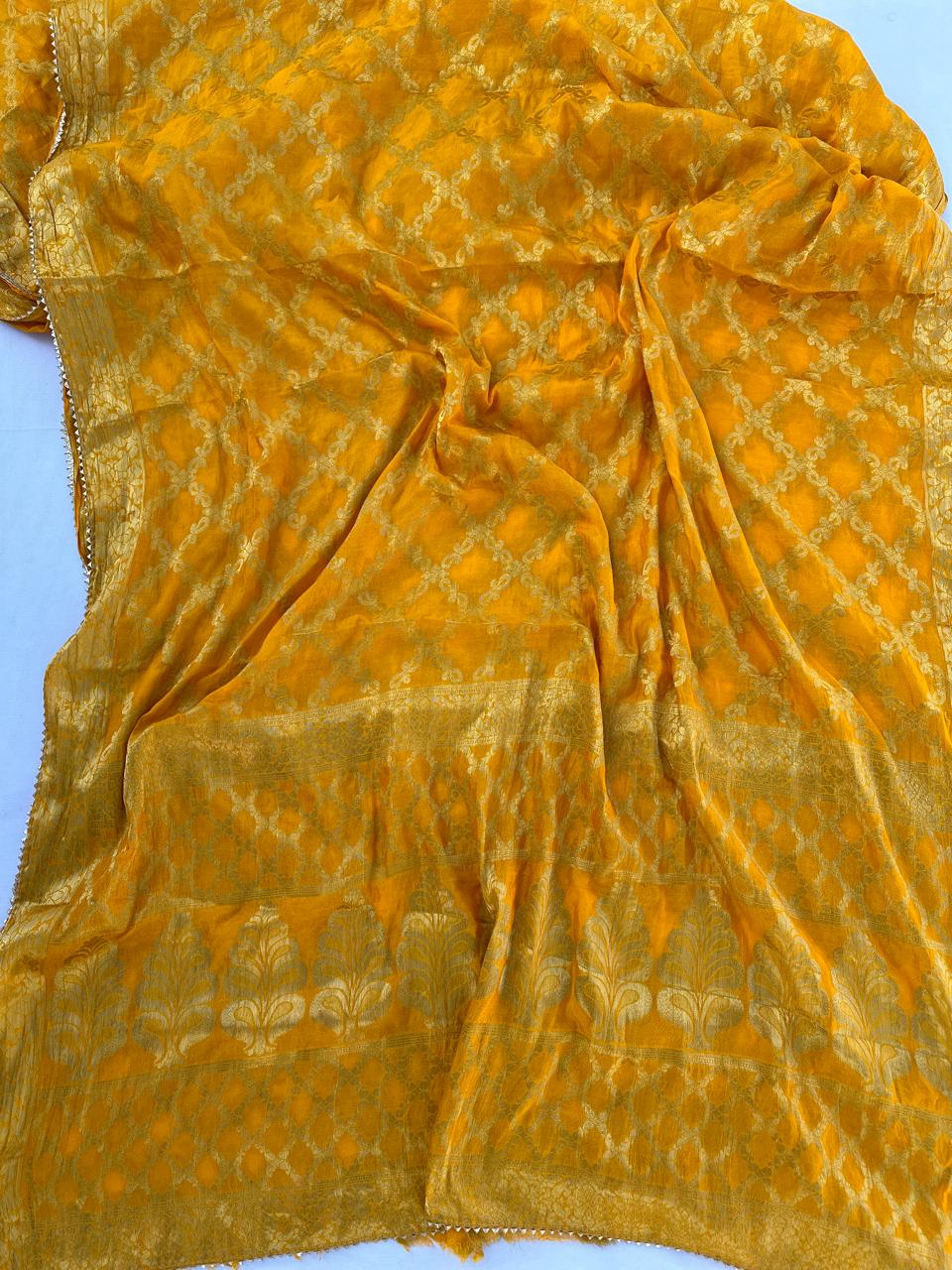 Mustard Yellow Tapeta Silk Garchola Saree