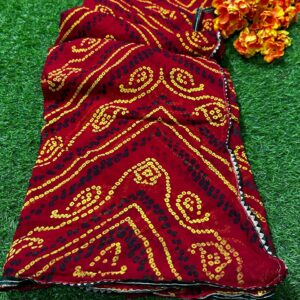 Red Semi Georgette Bandhej Saree with Blouse