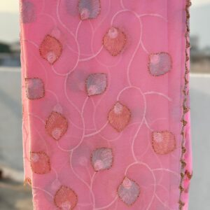 Rani Pink Pure Chiffon Hand Work Saree with Blouse