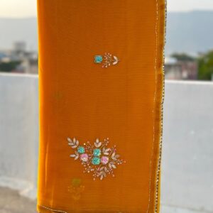 Mustard Yellow Chiffon Sequence Hand Work Saree