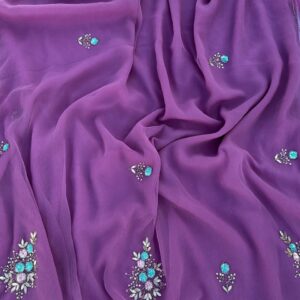 Purple Chiffon Sequenced Handcrafted Saree with Blouse